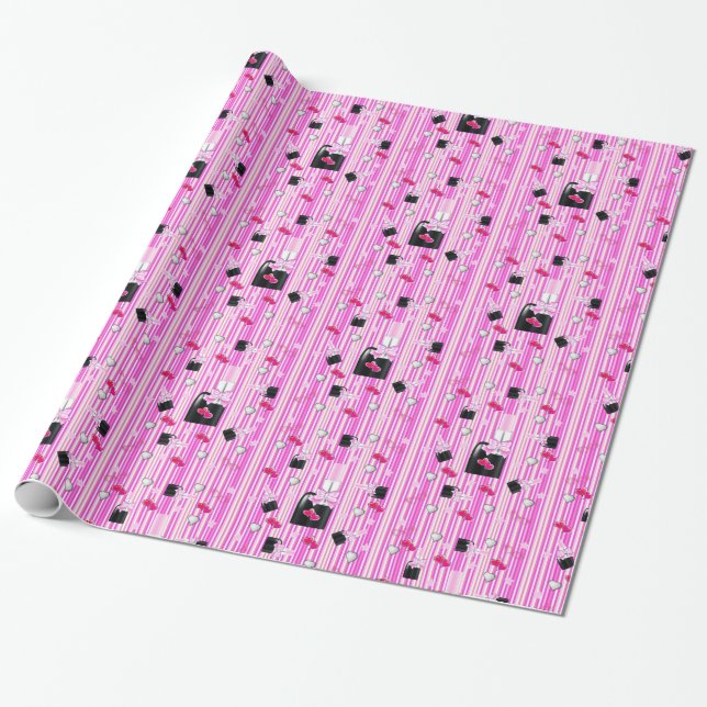 Glossy Wrapping Paper, Pink Lipstick Pink Strip Geschenkpapier (Ungerollt)