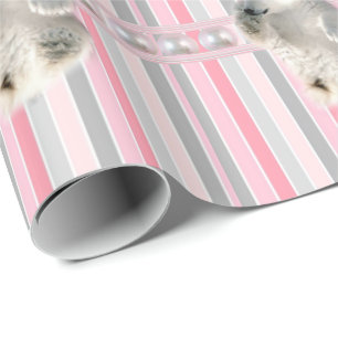 Glossy Wrapping Paper Polar Bear Pink Stripe Geschenkpapier