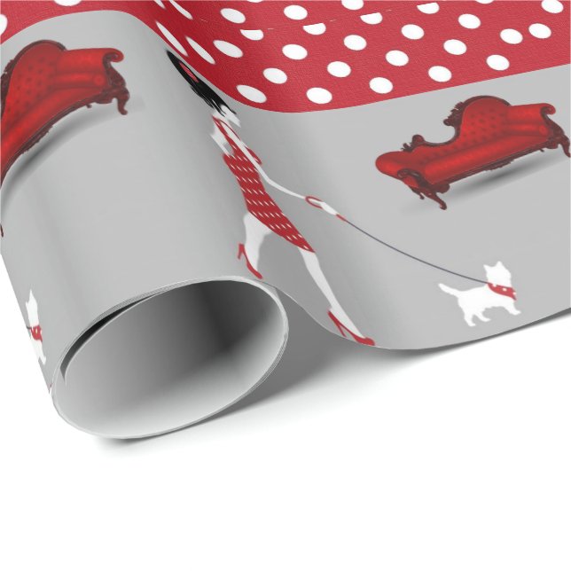 Glossy Wrapping Paper Red Punkt Dog Geschenkpapier (Rolleneckpunkt)