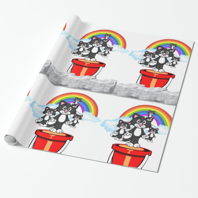 Glossy Wrapping Paper, Regenbogenwolken Katzen Geschenkpapier (Ungerollt)