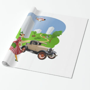 Glossy Wrapping Paper, Retro Woman Geschenkpapier