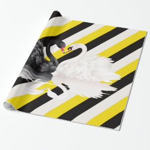 Glossy Wrapping Paper, Schwarz-weiß Strip Swans Geschenkpapier