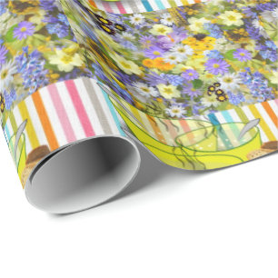 Glossy Wrapping Paper Soup Floral Strip Geschenkpapier