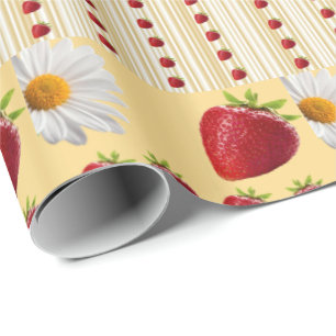 Glossy Wrapping Paper Strawberry White Daisy Geschenkpapier