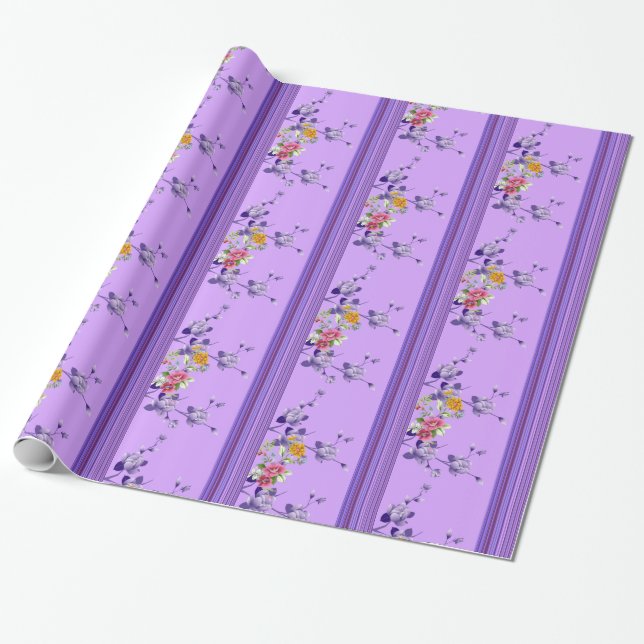 Glossy Wrapping Paper, Streifen Lila Blume Geschenkpapier (Ungerollt)