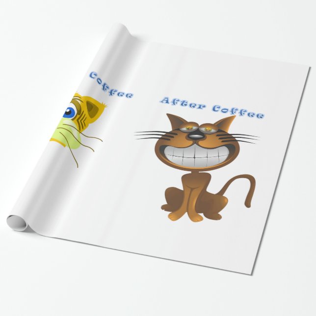 Glossy Wrapping Paper vor dem Kaffee Cat Geschenkpapier (Ungerollt)