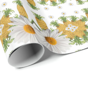Glossy Wrapping Paper White Daisy Ananas Geschenkpapier