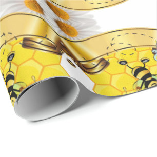 Glossy Wrapping Paper White Daisy Bumblebee Geschenkpapier