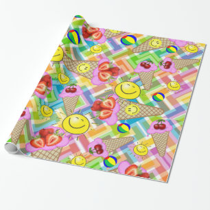 Glossy Wrapping Paper Zickzack Strawberry Ice Crem Geschenkpapier