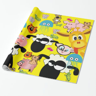 Glossy Wrapping Paper Zoo Animals Giraffe Elephant Geschenkpapier