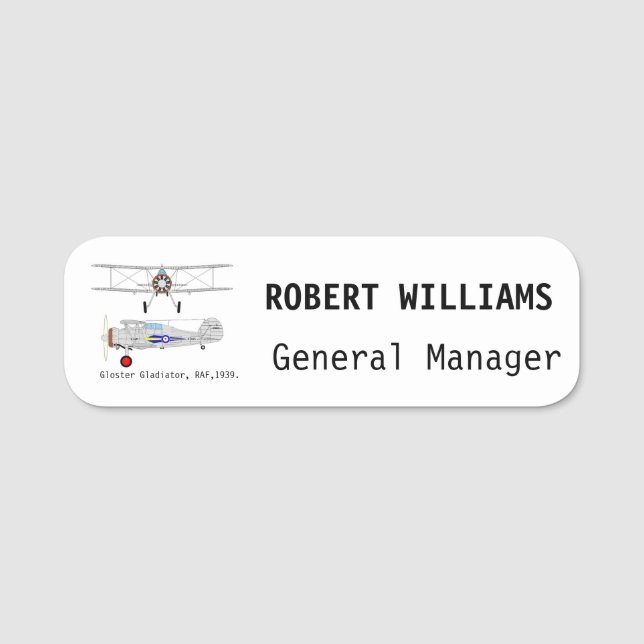 Gloster Gladiator: Klassische Bezeichnung Namensschild (Vorderseite)