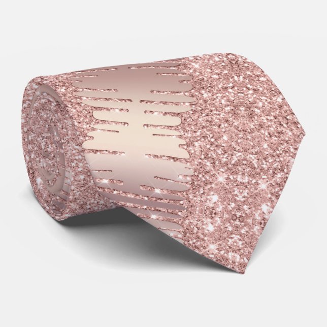 Glosy Shiny Neck Tie Rose Gold Blush Glitzer Tropf Krawatte (Gerollt)