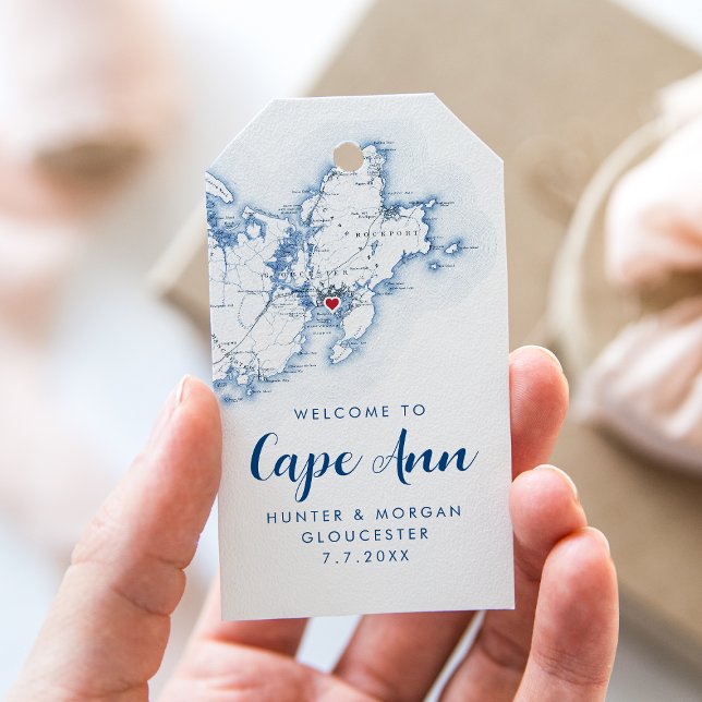 Gloucester MA Elegant Moderne Marine Gastgeschenk  Geschenkanhänger (Gloucester MA Welcome to Cape Ann Wedding Favor Tag Gift Tag in navy blue from Coastal Map Designs)