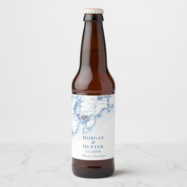 Gloucester MA Hochzeit in Urlaubsort Elegant Bierflaschenetikett (Vorderseite)