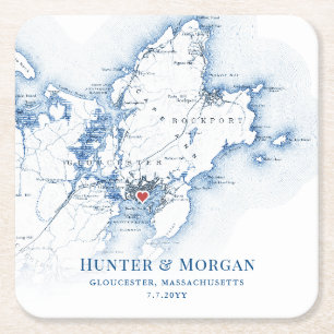 Gloucester Massachusetts Navy Blue Map Wedding Rechteckiger Pappuntersetzer