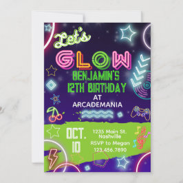 GLOW Birthday Gaming Arcade Party Glow Neon 80er Einladung
