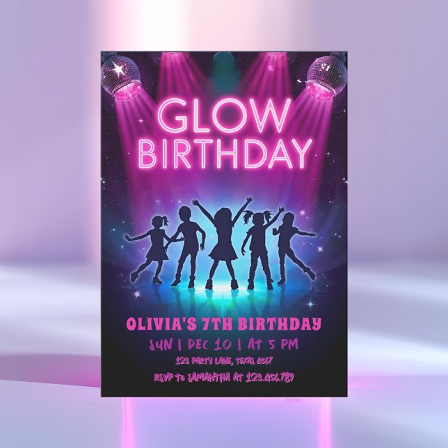 Glow Birthday Invitation | Neon Lights Dance Party Einladung (Von Creator hochgeladen)