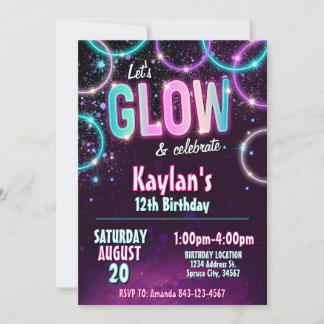 Glow Birthday Party Einladung