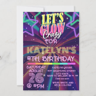 Glow Birthday Party Kids Custom Einladung
