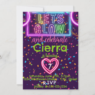 Glow Birthday Party Kinder Einladung