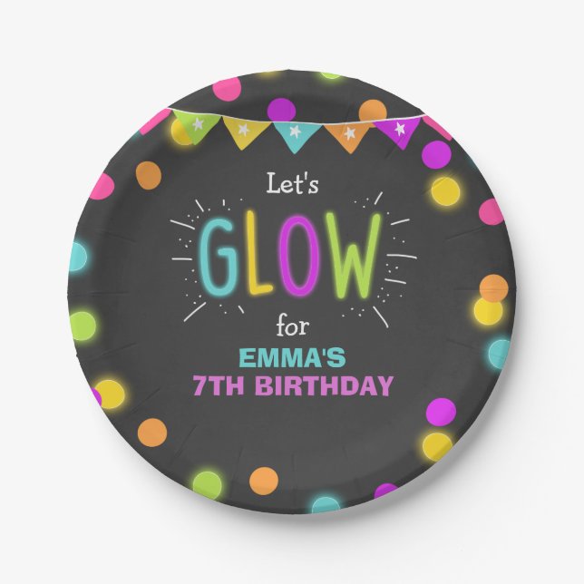 Glow Birthday Party Paper Plates Neon Disco Laser Pappteller (Vorderseite)