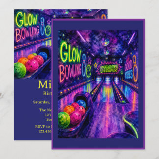 Glow Bowling Watercolor Teenager Geburtstagsfeier Einladung