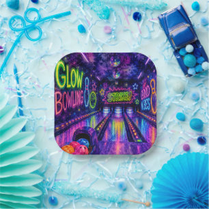 Glow Bowling Watercolor Teenager Geburtstagsfeier Pappteller