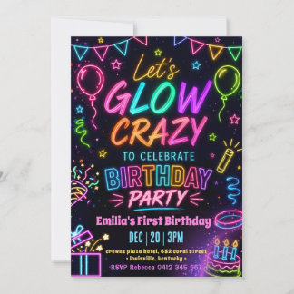 Glow Crazy Girl Geburtstag Einladung
