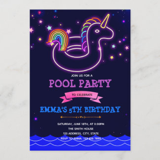 Glow Einhorn Pool Themenabend Einladung