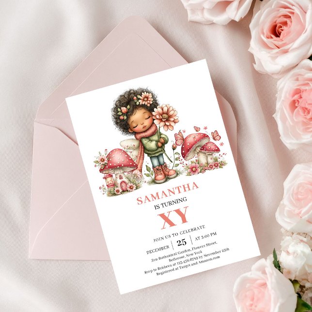 Glow Fairy 6. Geburtstag Einladung mit rosa Blumen (Glow Fairy 6th Birthday Pink Flowers Invitation)