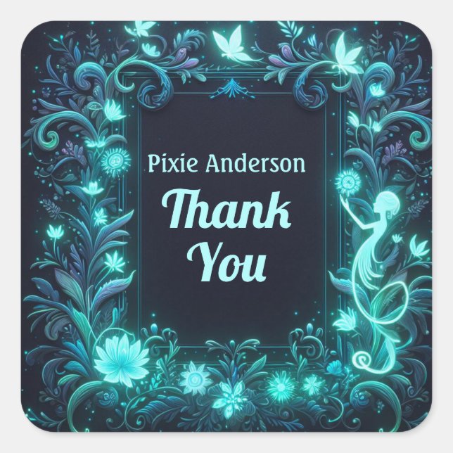 Glow Fairy Party Thema - Märchen nach Dunkelheit Quadratischer Aufkleber (Vorderseite)