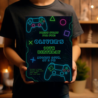 Glow Gaming Party - Neon Video Game Geburtstag Einladung