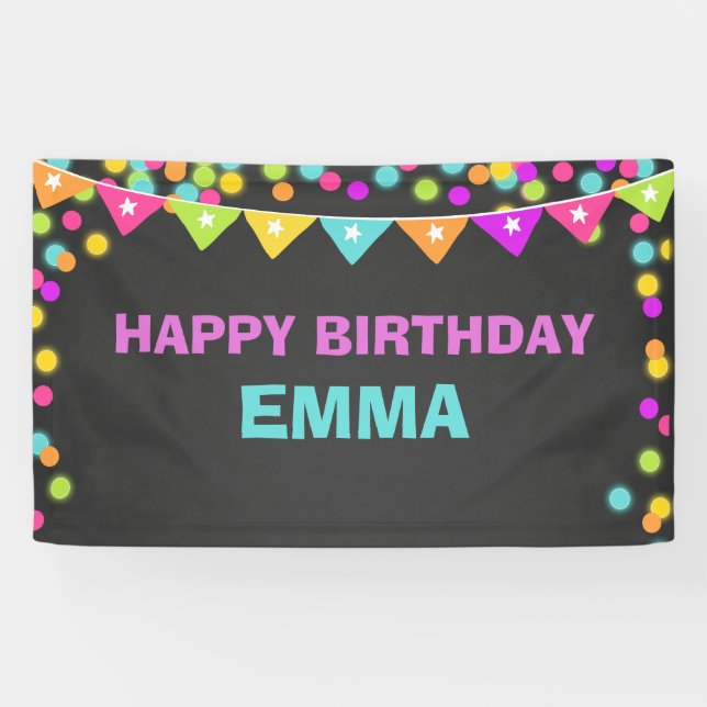 Glow Geburtstag Banner Disco Party Neonlasertag (Horizontal)