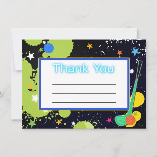 Glow Golf Geburtstagsparty DANK Karte (Vorderseite)