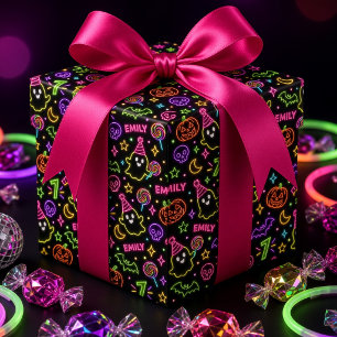Glow Gruselige Personalisierte Neon-Geist Hallowee Geschenkpapier