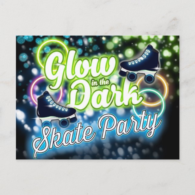 GLOW IN DER DARK SKATE PARTY Postcard Einladung (Vorderseite)