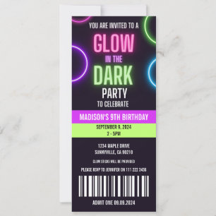 Glow in der dunklen Neon Birthday Ticket Einladung