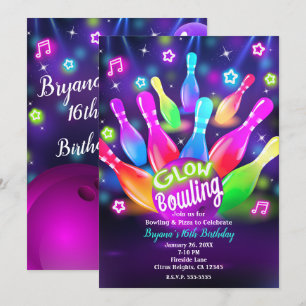 Glow-in-the-Dark-Bowlingkugel-Geburtstagsfeier Einladung