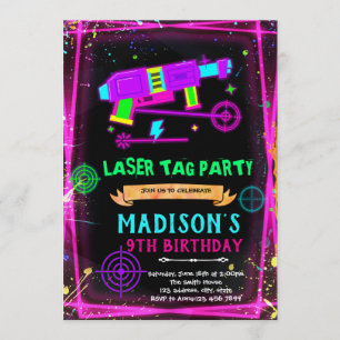 Glow-Lasertag Mädchen Geburtstagseinladung Einladung