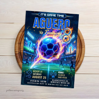Glow Neon Fußball - Futuristische Fußball Geburtst Einladung