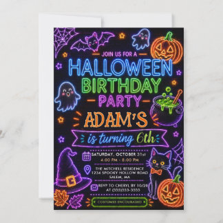 Glow Neon Halloween Birthday Party Einladung