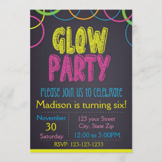 Glow Party Chalkboard Geburtstag Einladung