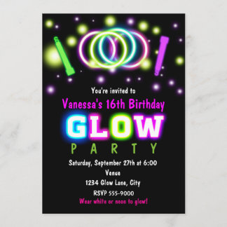 GLOW PARTY Geburtstag Neon Black Light Einladung