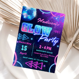 Glow Party Neon Bunte Geburtstagsparty Einladung