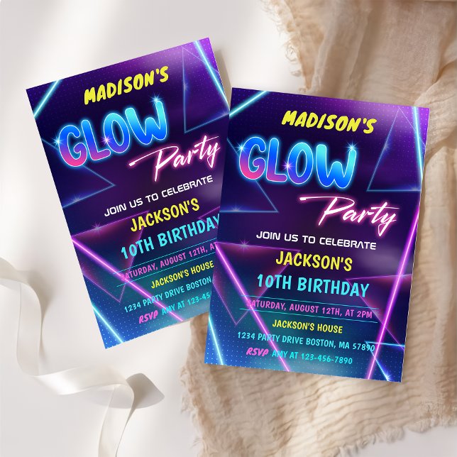 Glow Party Neon Bunte Geburtstagsparty Einladung (Von Creator hochgeladen)