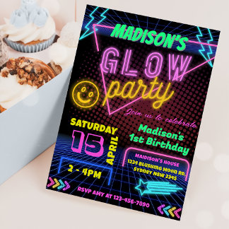 Glow Party Neon Bunte Geburtstagsparty Einladung