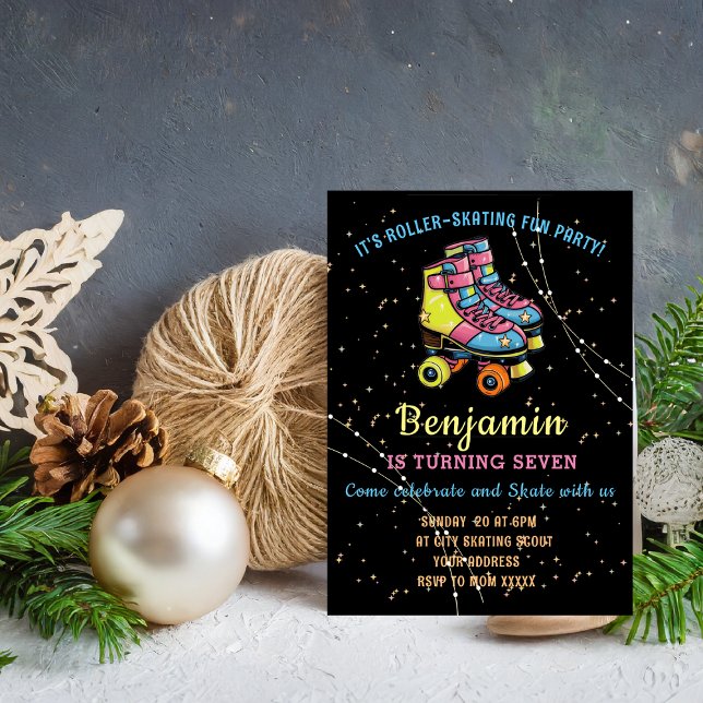 Glow & Roll Birthday bash Custom schwarz Einladung (Von Creator hochgeladen)