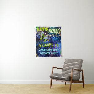 Glow Roller Skaten Birthday Party Begrüßungszeiche Wandteppich