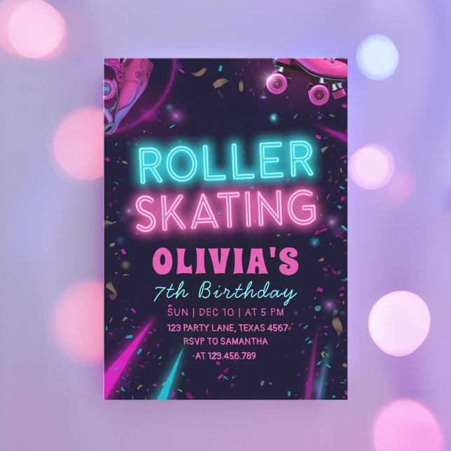 Glow Roller Skating Birthday | Neon Lights Party Einladung (Von Creator hochgeladen)