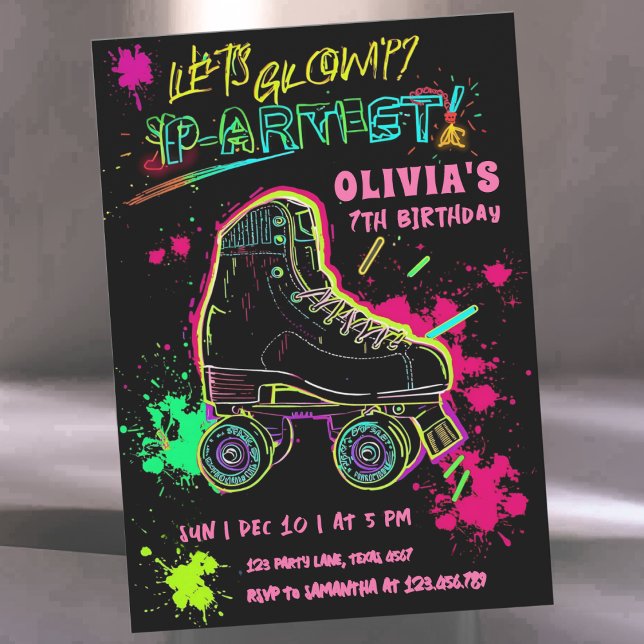 Glow Roller Skating Geburtstag | Neon Party Einladung (Von Creator hochgeladen)